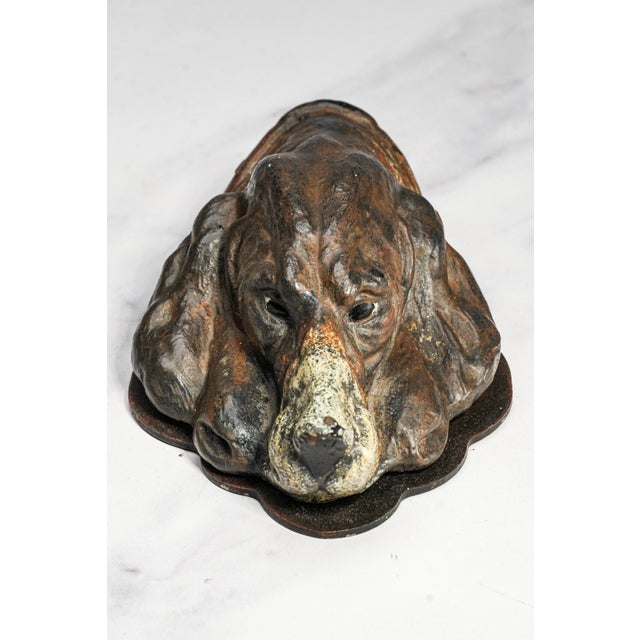 1930s Whimsical Antique Cold Painted Bloodhound Dog Document Clip Desk Tidy Paper Holder English Country Home Decor For Sale - Image 5 of 12