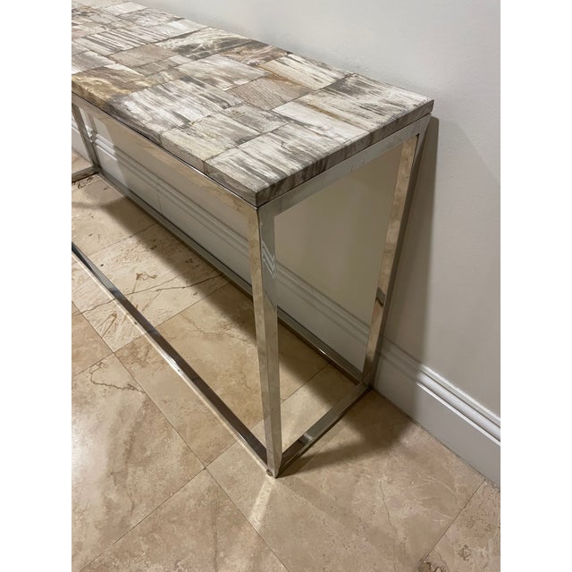 Stone Top Chrome Console Table For Sale - Image 4 of 4