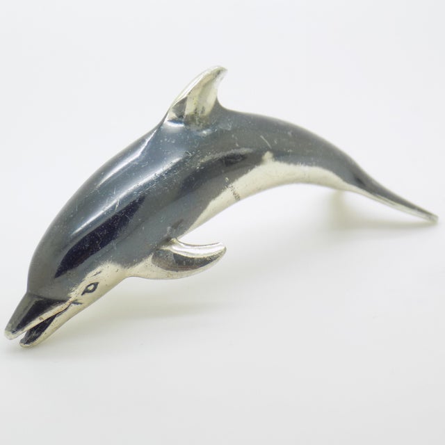 Vintage Italian Handmade Silver 800 Darkened Dolphin Figurine by Saturno, Arezzo, 1980s For Sale - Image 4 of 14