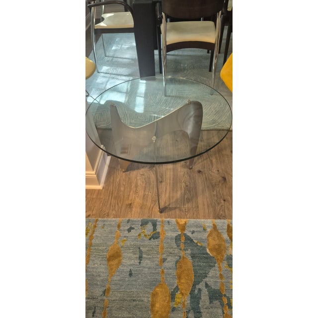 1960s Aluminum Propeller Glass Coffee Table Attributed to Knut Hesterberg Mid Century ~ Pair W/Beveled Glass Tops For Sale - Image 9 of 9