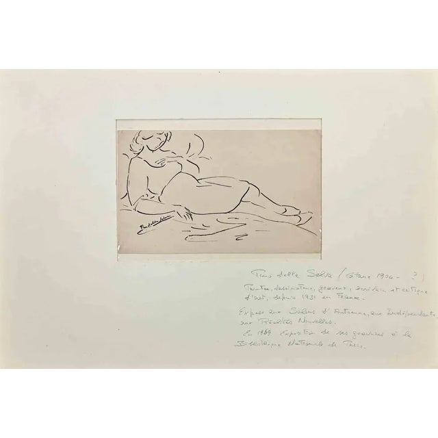 Half-strechted Woman is an Original China Ink Drawing realized by Pino della Selva (1904-1987). Good condition included a...