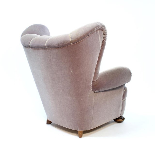 Swedish Modern Lounge Chair in Grey Velvet, 1940s For Sale - Image 9 of 16