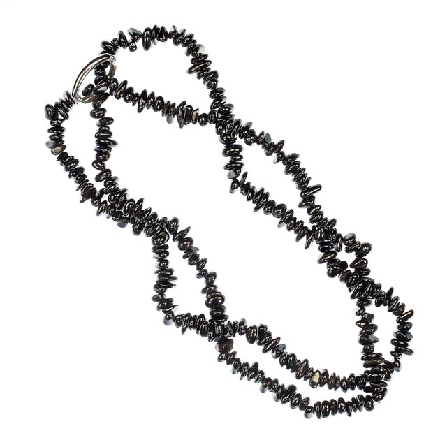 Gemstone Ajd 36 Inch Infinity Necklace of Highly Polished Hematite Nuggets For Sale - Image 7 of 7