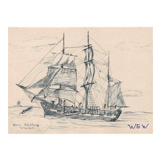 1943 William Wood New Bedford Whaler Drawing For Sale
