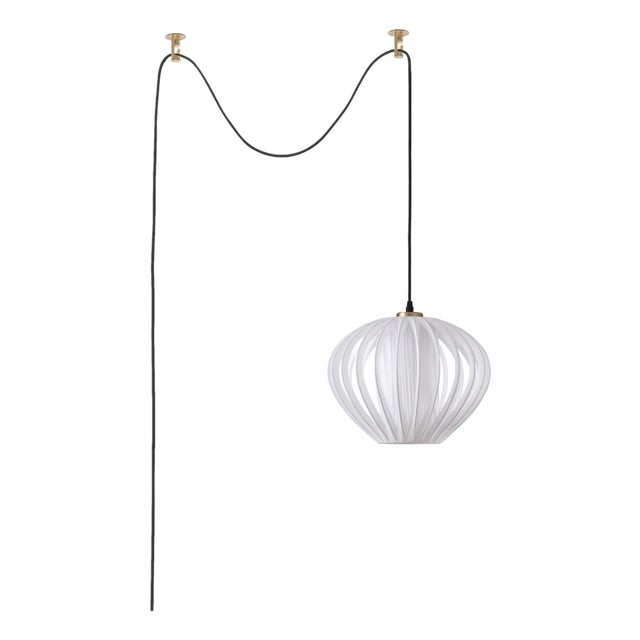 Bloom Swag Lamp, Weathered Brass Steel, Sphere White Satin Shade, Dimmable For Sale