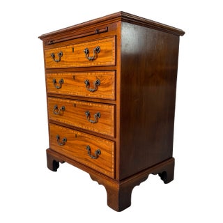 Vintage Georgian Campaign-Style Mahogany 4-Drawer Chest With Pull-Out Writing Tray For Sale
