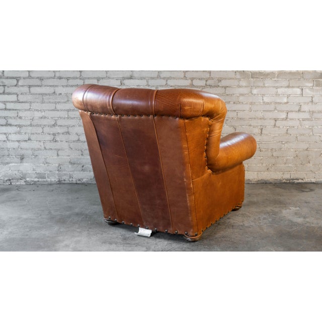 Restoration Hardware Churchill Cigar Leather Luxe Writer's Chair and Ottoman For Sale - Image 13 of 18