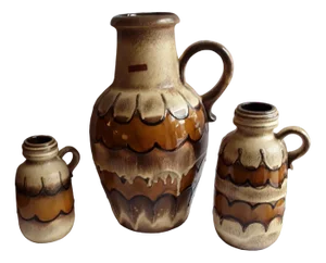 Vintage German Ceramic Vases with Beige-Brown Course Glaze from Scheurich, 1970s, Set of 3
