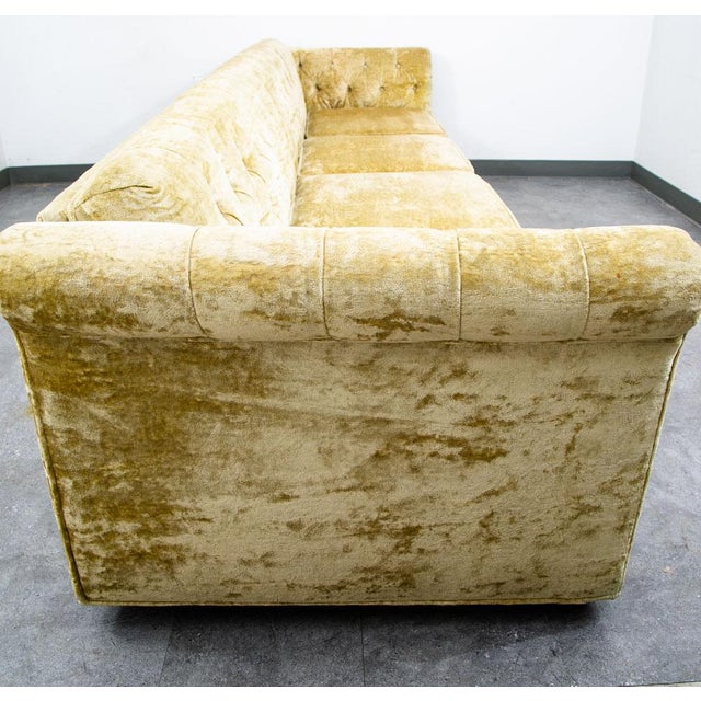Green Mid Century Danish Modern Sofa Couch Green Velour 4 Seater Tufted Vintage MCM For Sale - Image 8 of 12