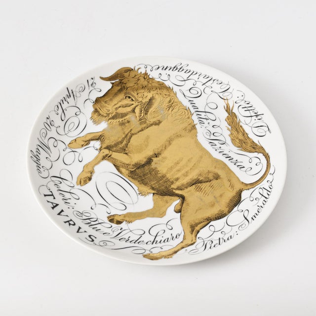 Zodiac Series Taurus Porcelain Plate from Piero Fornasetti, 1960s, in Good conditions. Designed 1960 to 1969 This piece...