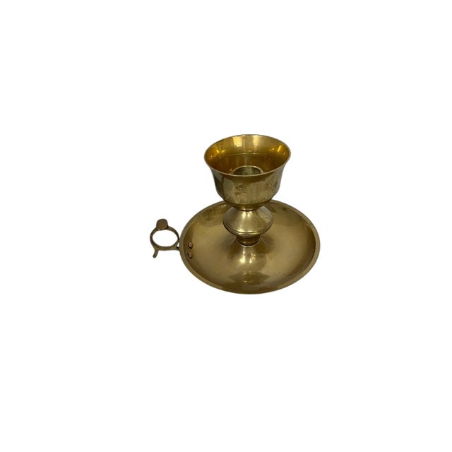 Vintage Brass Candlestick Holder With Fingerloop For Sale - Image 4 of 7