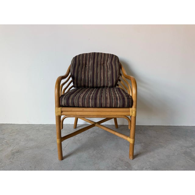 Mid-Century Modern Vintage Brown Jordan Rattan and Leather Accent / Dining Chair For Sale - Image 3 of 12