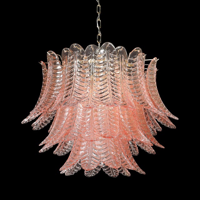 Modernist Hand-Blown Smoked Rose Murano Glass 3-Tier Reeded Feather Chandelier For Sale - Image 14 of 18