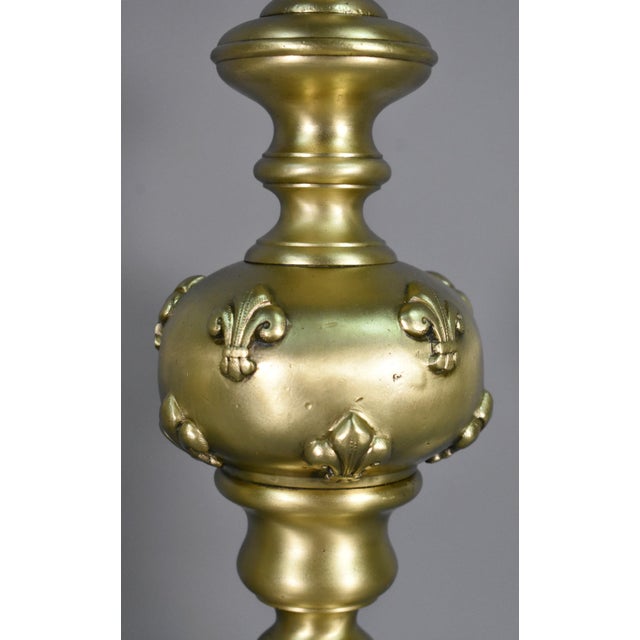 Gold Louis XIV French Bronze Firedogs, 19th Century, Set of 2 For Sale - Image 8 of 12