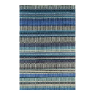 6x9 Louie Ophelia Ocean Blue Classic Stripe Handmade Wool Carpet Rug For Sale