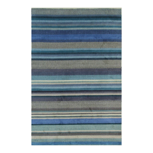 6x9 Louie Ophelia Ocean Blue Classic Stripe Handmade Wool Carpet Rug For Sale