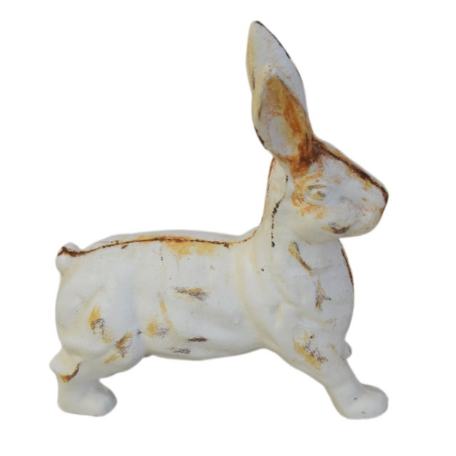 French Country Vintage Cast Iron Rabbit Hare Statue Door Stop Figure For Sale - Image 3 of 6