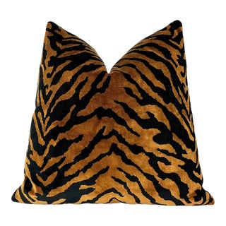 Copper Velvet Zebra Print Throw Pillow With Feather Down Insert For Sale