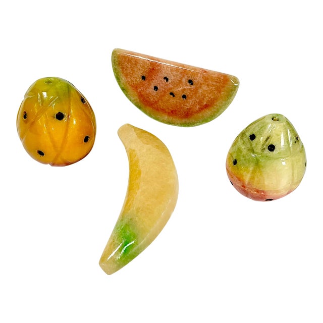 Mid-Century Italian Boho Chic Hand Carved Marble Fruit - Set of 4. For Sale