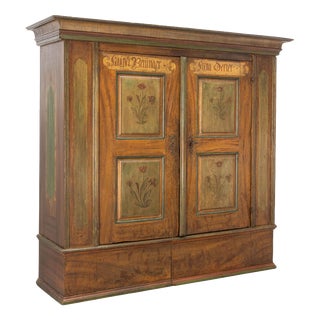 Late 18th Century Swiss Painted Wedding Pine Armoire For Sale