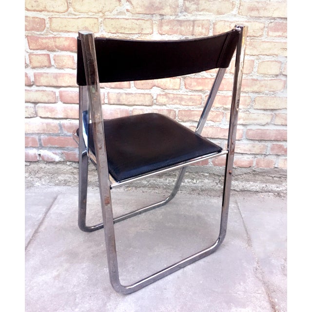 Tamara Black Leather & Chrome Folding Chair by Arrben Chairish