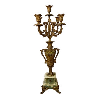 Antique French Brass and Marble 5-Arm Candelabra For Sale