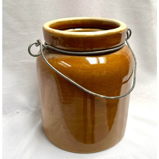 Antique Glazed French Crock W/Metal Carrier For Sale - Image 9 of 9