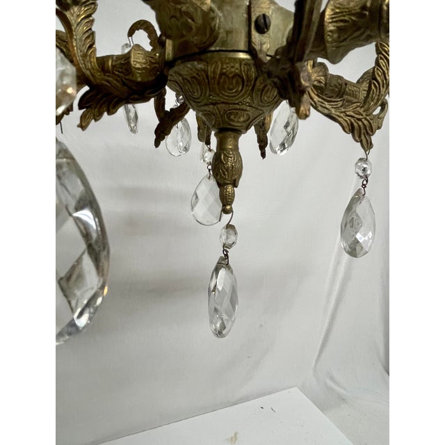 Mid 20th Century French Style Brass and Crystal Chandelier For Sale - Image 5 of 9