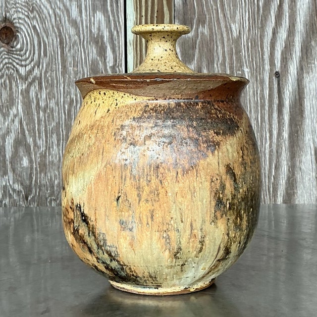 Vintage Boho Signed Studio Pottery Lidded Urn For Sale - Image 4 of 9