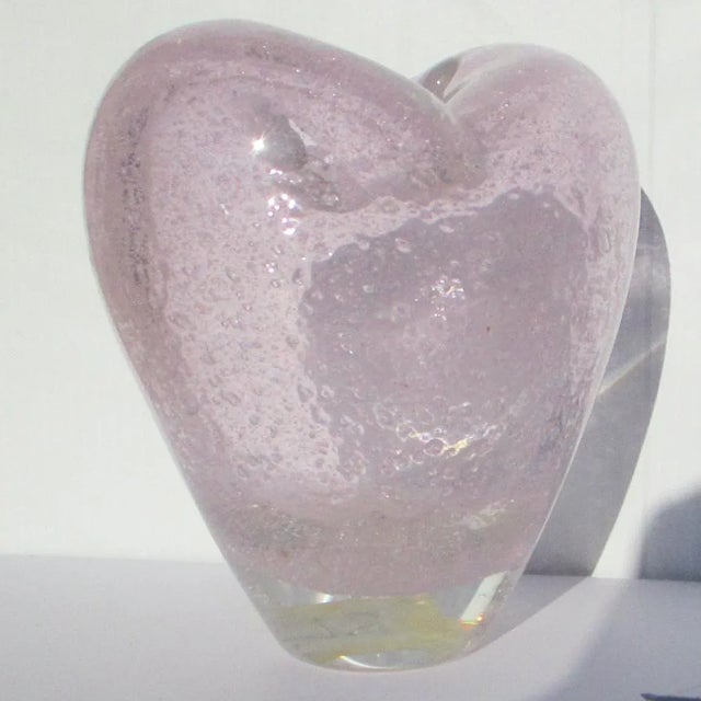 Glass Pink Heart Art Glass Vase For Sale - Image 7 of 7
