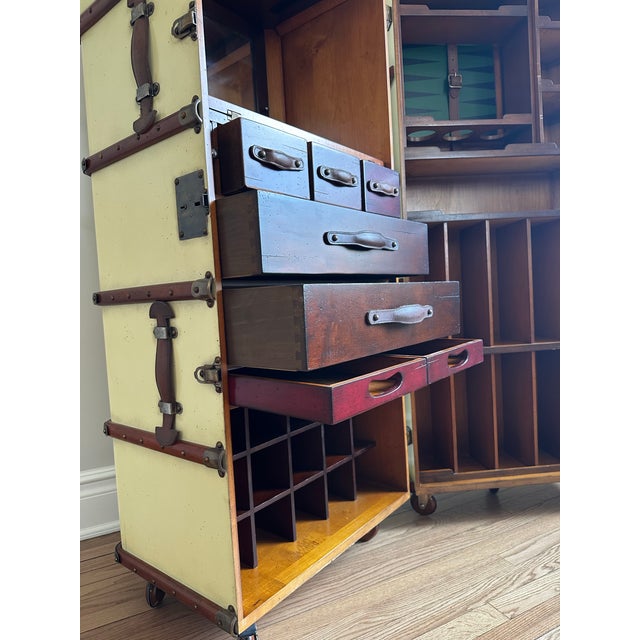 Wood Authentic Stateroom Steamer Trunk Bar Cabinet - Off White For Sale - Image 7 of 11