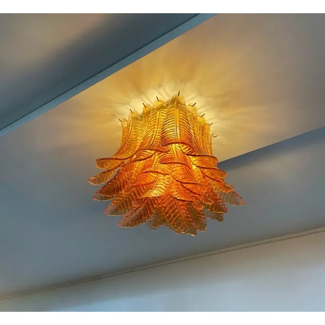 Murano Ceiling Lamp, 32 Amber Felci Glasses For Sale In Los Angeles - Image 6 of 10