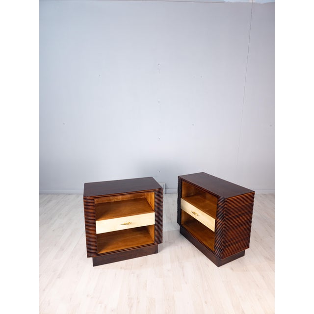 Art Deco Italian Nightstands in Parchment attributed to Osvaldo Borsani, 1940s, Set of 2 For Sale - Image 12 of 18