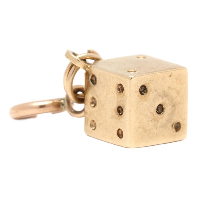 1950s Dice Charm, 14k Yellow Gold, Length 1 In For Sale