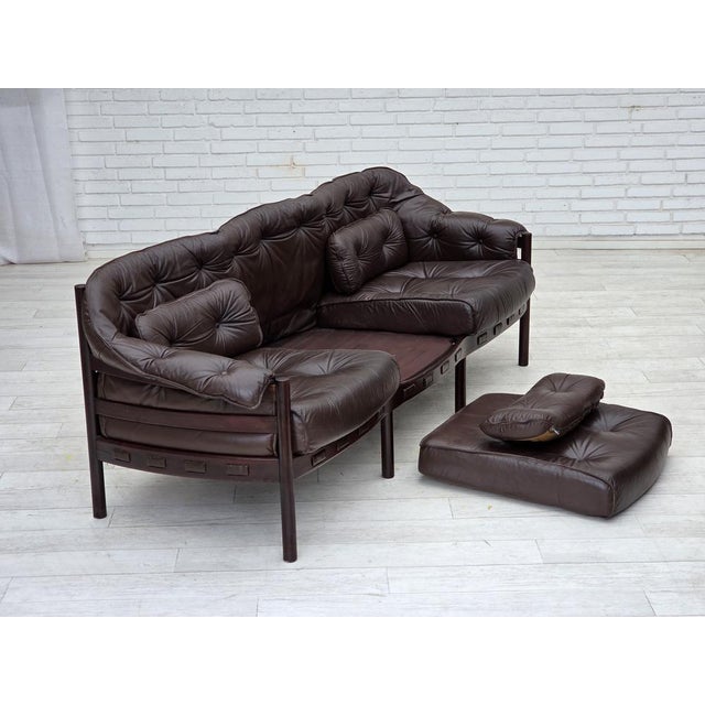 Brown Scandinavian 3-Seater Sofa in Leather by Arne Norell, 1970s For Sale - Image 8 of 18