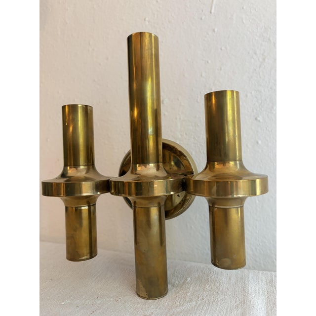 Mid-Century Modern Brass Three-Light Wall Lamp by Gaetano Sciolari, 1970s For Sale - Image 3 of 9