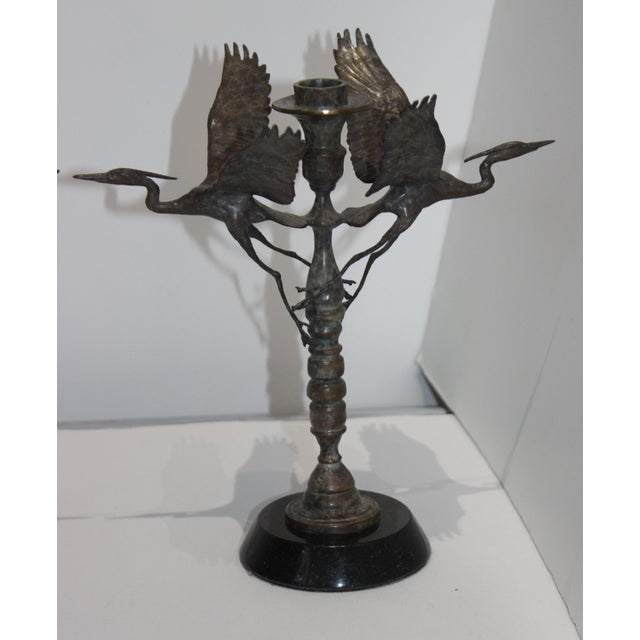 Bronze Crane Candlesticks - a Pair For Sale - Image 9 of 13