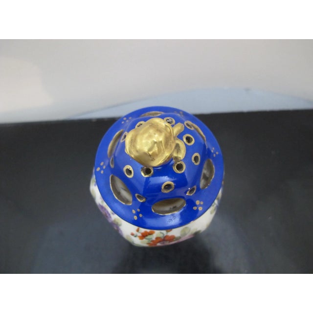 Blue Sevres French Hand Painted Floral Porcelain Gilt Cobalt Blue Perfume Burner For Sale - Image 8 of 10