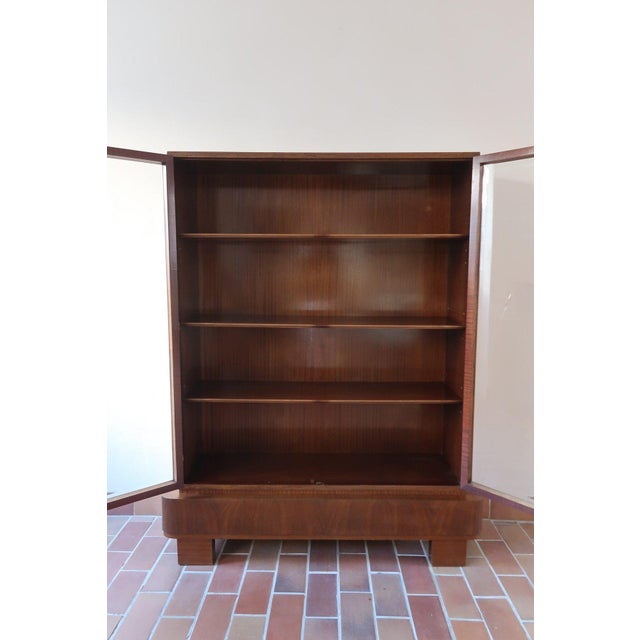 Glazed Walnut Bookcase with Stepped Plinth Base, 1960s For Sale - Image 15 of 18