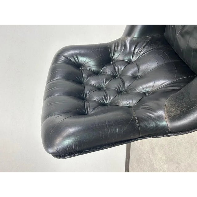Animal Skin Black Leather Swivel Wingchair by Peem, 1960s For Sale - Image 7 of 11
