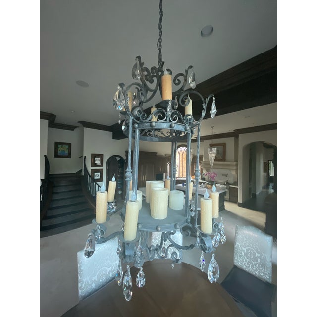 Vintage Wrought Iron and Crystal Chandelier by Ashore Lighting For Sale In Oklahoma City - Image 6 of 17
