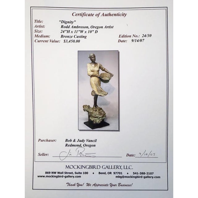Rodd Ambroson "Dignity" Original Bronze Sculpture, Limited Edition 24/30, 24"h, Coa For Sale In Portland, OR - Image 6 of 6