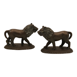 Vintage Brass Lion Figurines Animals With Rich Patina - a Pair