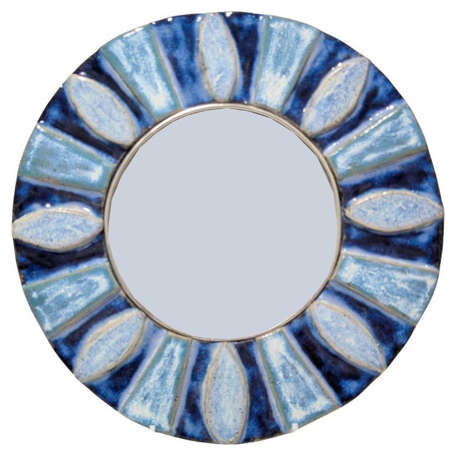Vintage Round Blue Mirror in Ceramic For Sale - Image 5 of 5