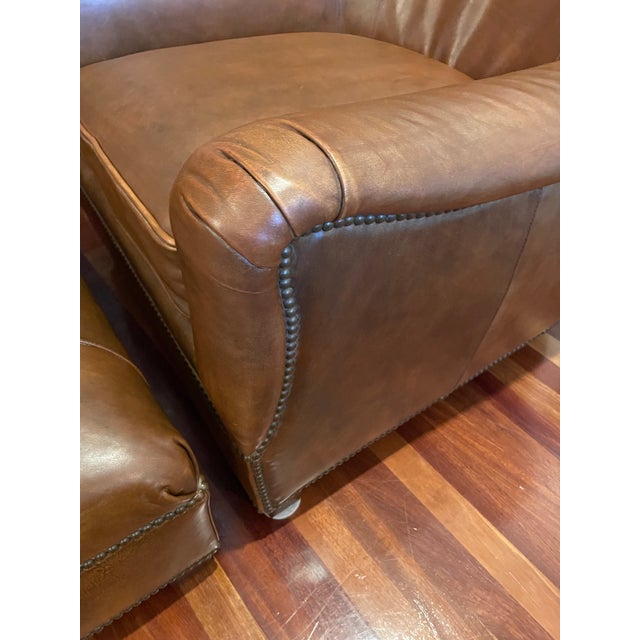 Vintage Henredon Leather Club Chair & Ottoman – Ralph Lauren Upper East Side Townhouse Style For Sale - Image 9 of 11