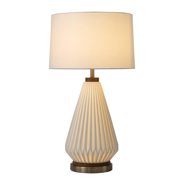Contemporary Nova of California Concord Bone Porcelain 28" Table Lamp, White Walnut For Sale - Image 3 of 12