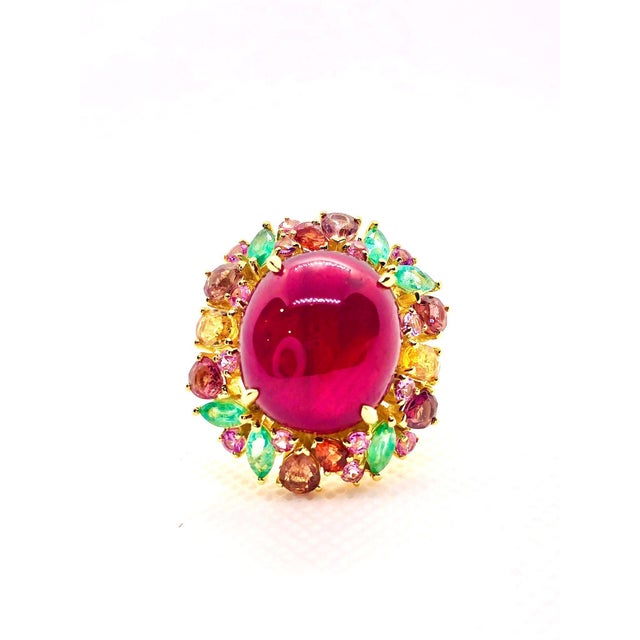 Bochic “Orient” Multi Sapphire & Ruby Panther Vintage Ring Set In 18 K Gold & S For Sale - Image 10 of 12