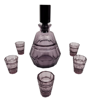 Art Deco Italian Liquor Bar Set in Violet Cut Glass, 1930s, Set of 6