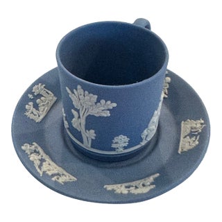 Cream Color on Lavender (Pale Blue) Jasperware Tea Coffee Cup and Saucer For Sale