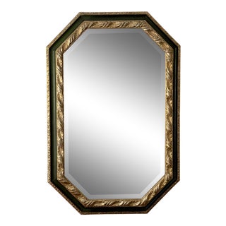 Hand Carved Ebanista White Gold & Dark Green Octagonal Mirror For Sale